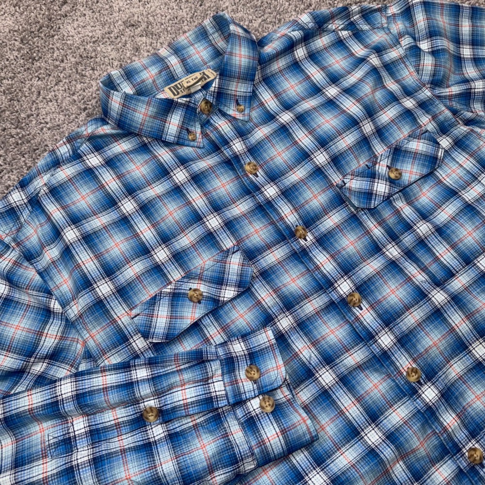 Duluth Trading Co Button Down Shirt Mens Plaid Blue XL Tall EXCELLENT